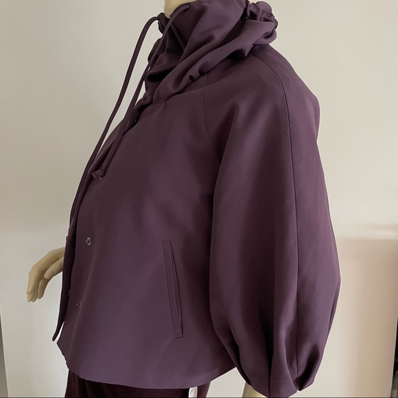 Purple oversized collar cropped jacket with snap buttons and pockets - Picture 4 of 7